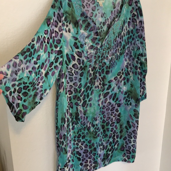 SWIMSUIT COVERUP🏝SHEER ANIMAL PRINT W/RHINESTONE COLLAR SIZE XL EXCELLENT COND - Picture 4 of 7